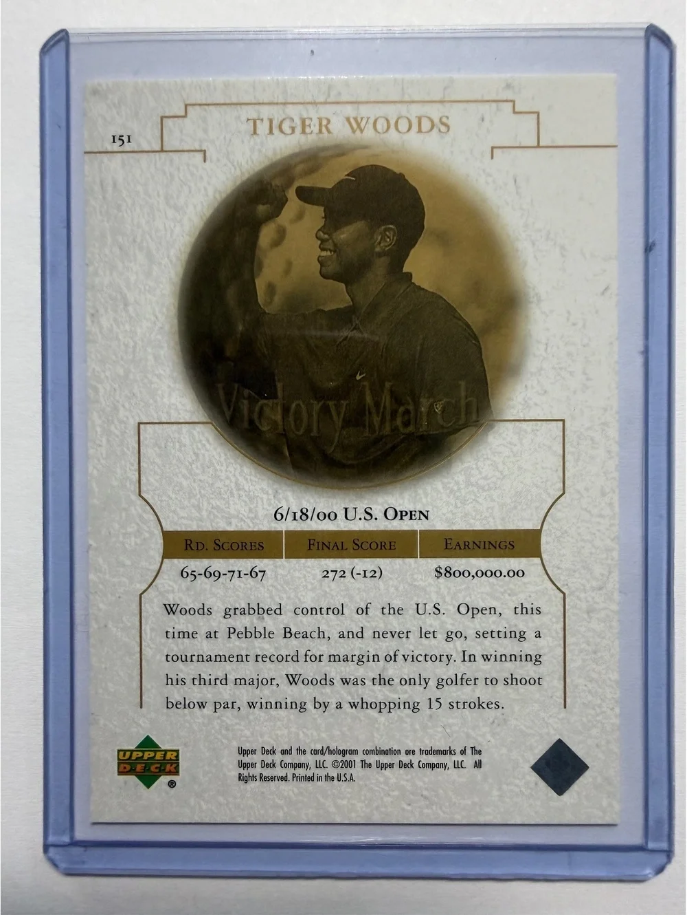 2001 Upper Deck Tiger Woods Victory March Golf Trading Card 2000 U.S. Open